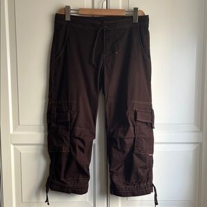 Vintage 00s Prana adjustable waist cargo capris brown w tan contrast stitch US 6